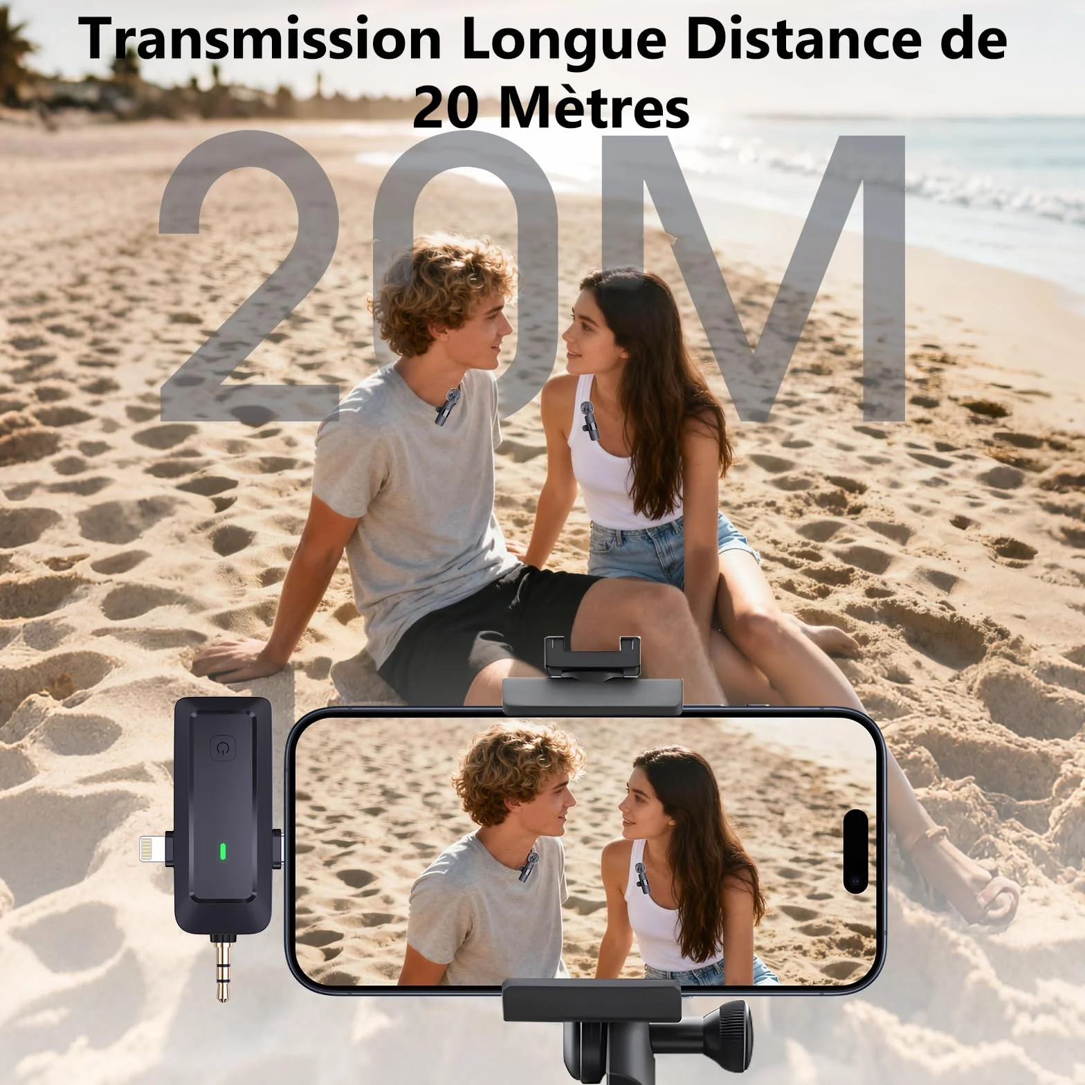 Micro Cravate sans Fil 4 en 1 pour iPhone Téléphone Caméra Ordinateur - Mini Microphone à Pince avec Filtres Anti-Pop pour Enregistrement Vidéo
