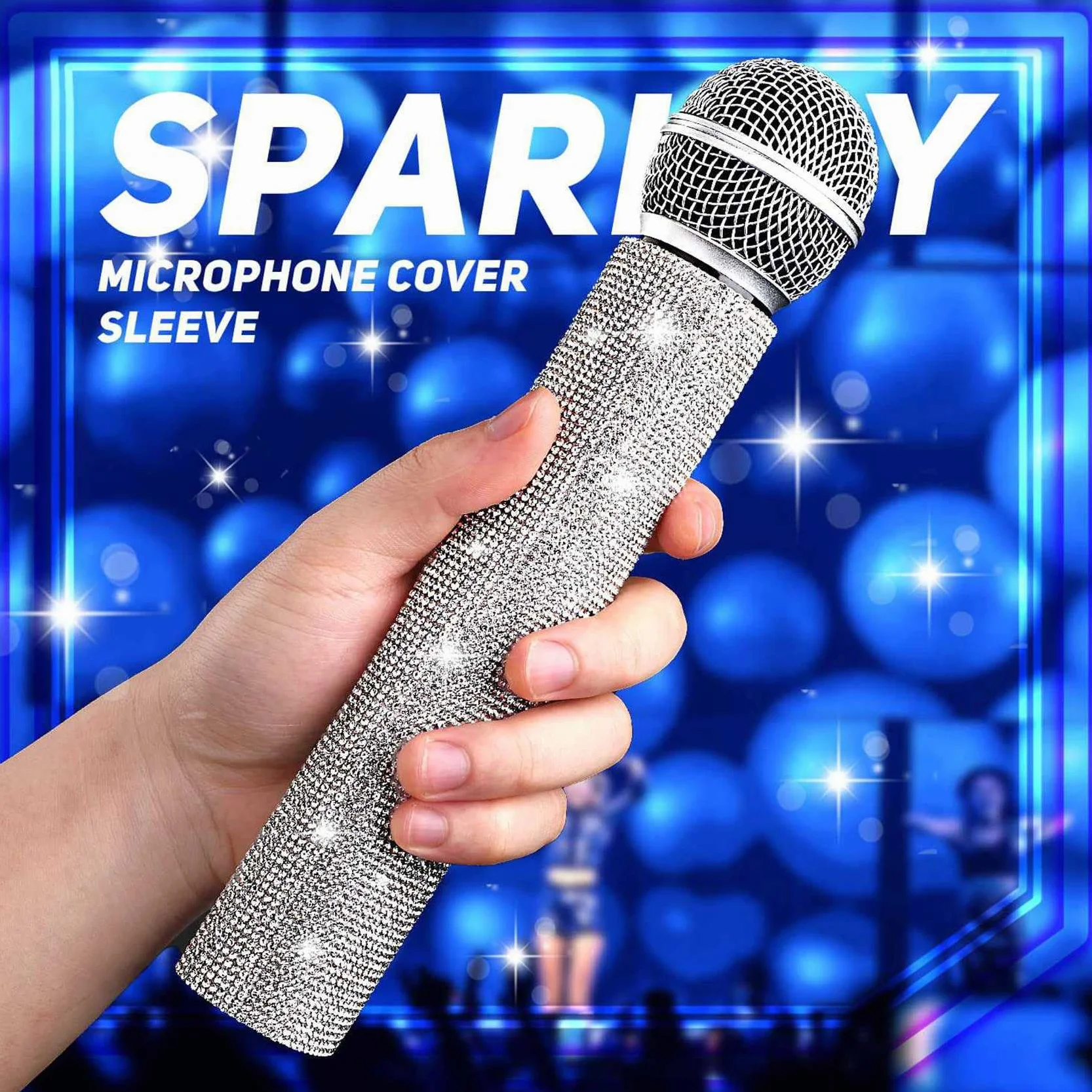 Lot de 3 housses de poignée de micro avec strass brillants argenté pour micro sans fil fête émission TV
