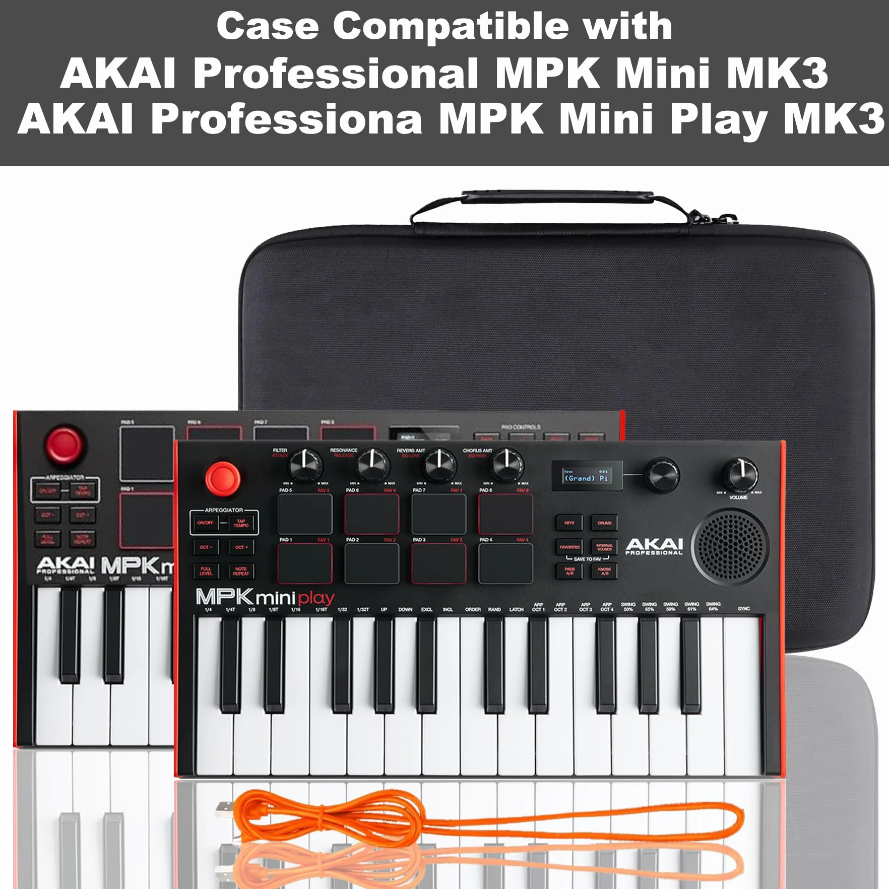 co2CREA Étui rigide de voyage pour AKAI Professional MPK Mini MK3 25 touches USB MIDI