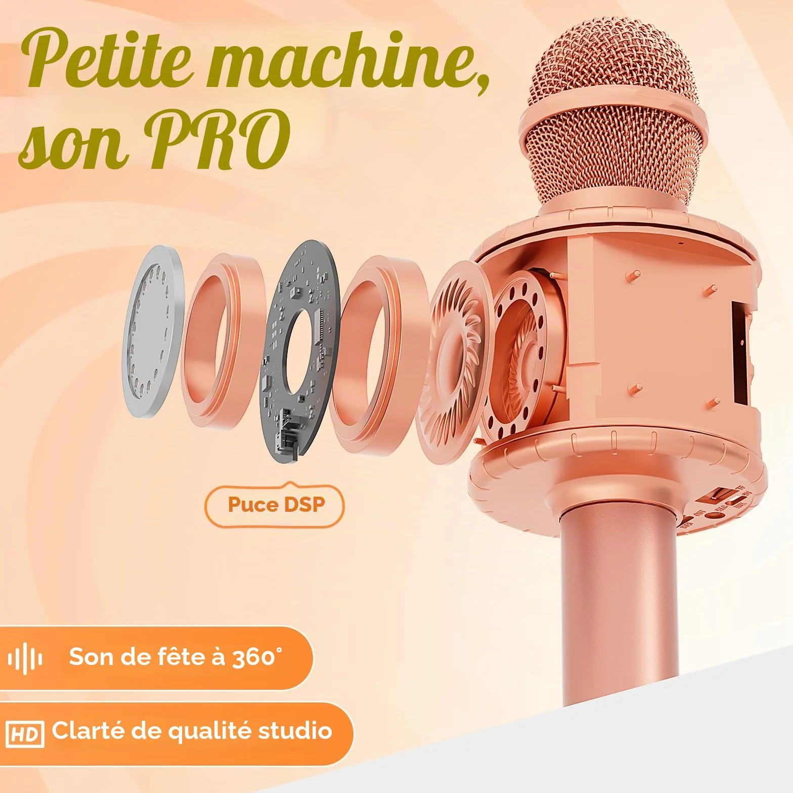 Fede Microphone Karaoké sans Fil Bluetooth LED Multicolore Portable Haut-Parleur pour Enfants Adultes Chanter Compatible Android iOS PC