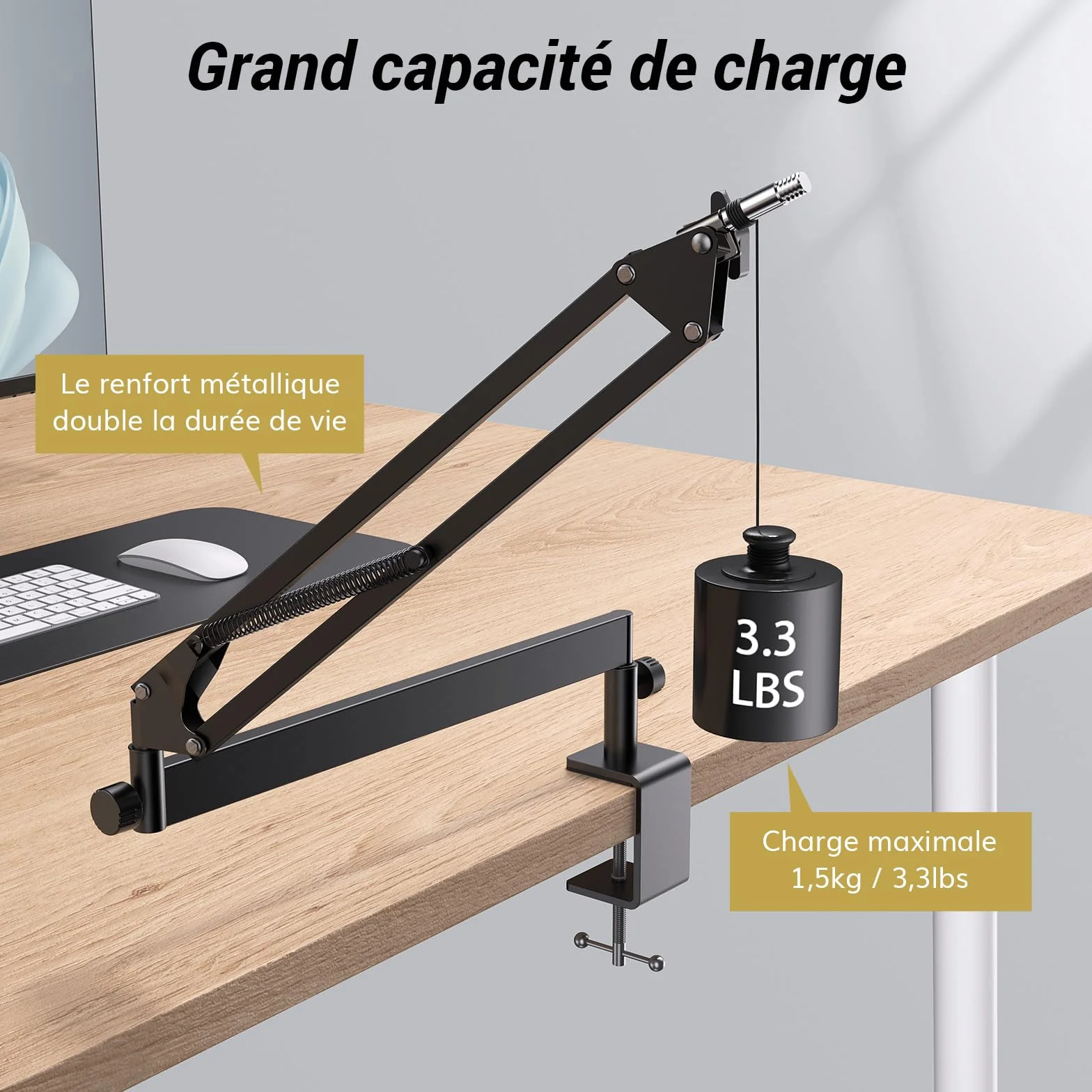 TONOR Bras de Microphone T20LP, Entièrement Ajustable 360° Rotatif 90° Pliable, 38 cm +35 cm, Noir