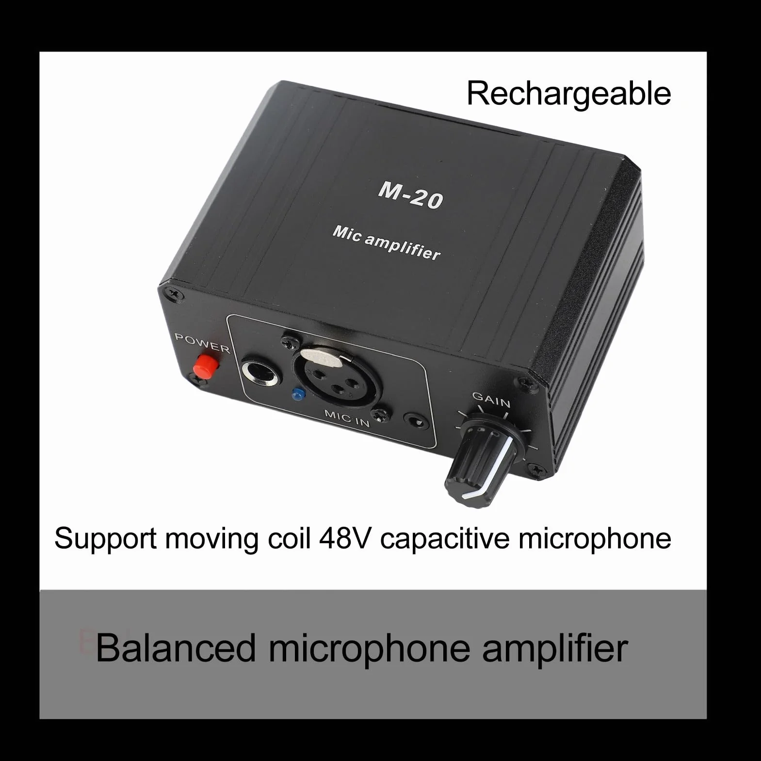 Amplificateur de Microphone Faible Bruit 48 V Alimentation Fantôme Préampli Léger Boîtier Métal Noir Gain élevé Sortie XLR