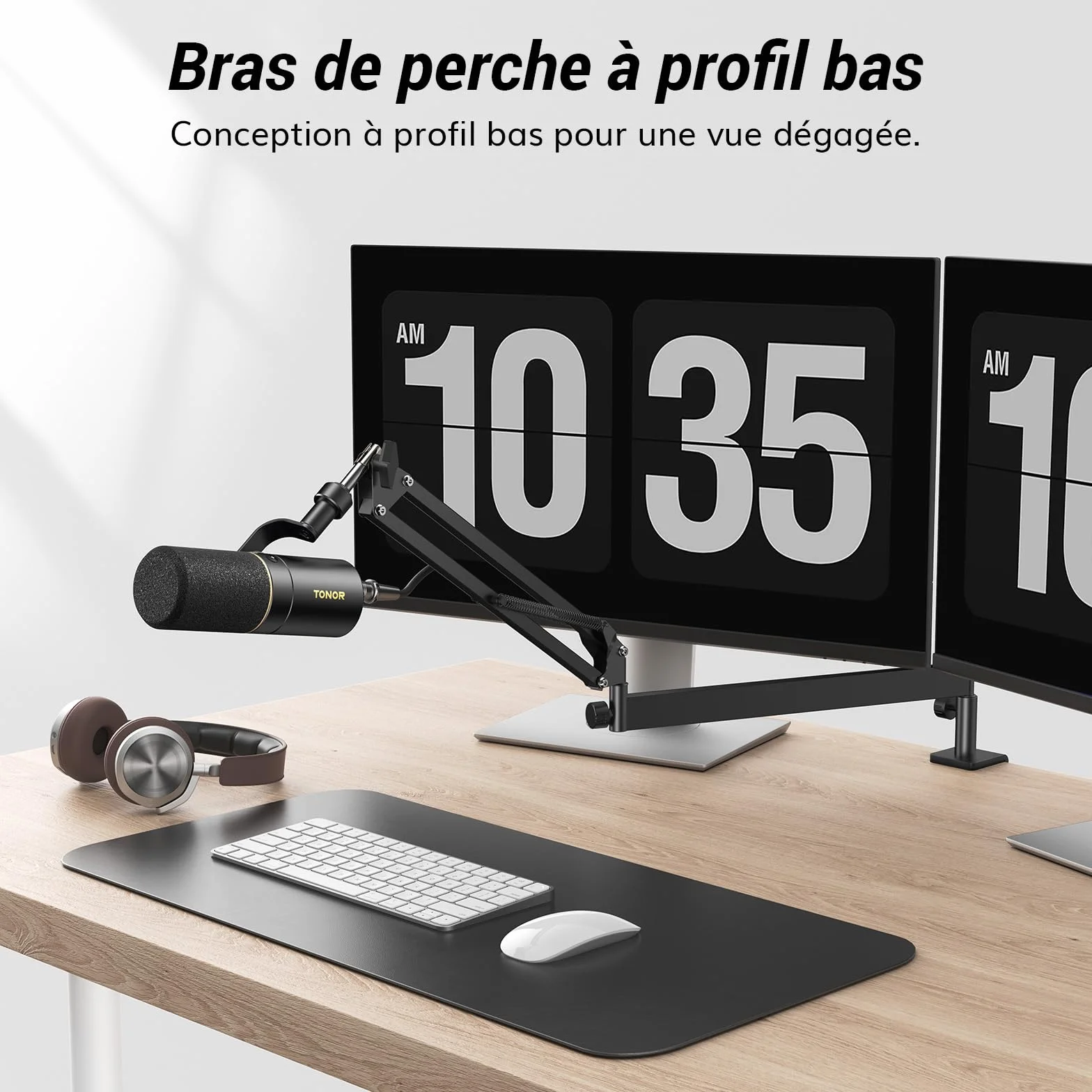 TONOR Bras de Microphone T20LP, Entièrement Ajustable 360° Rotatif 90° Pliable, 38 cm +35 cm, Noir