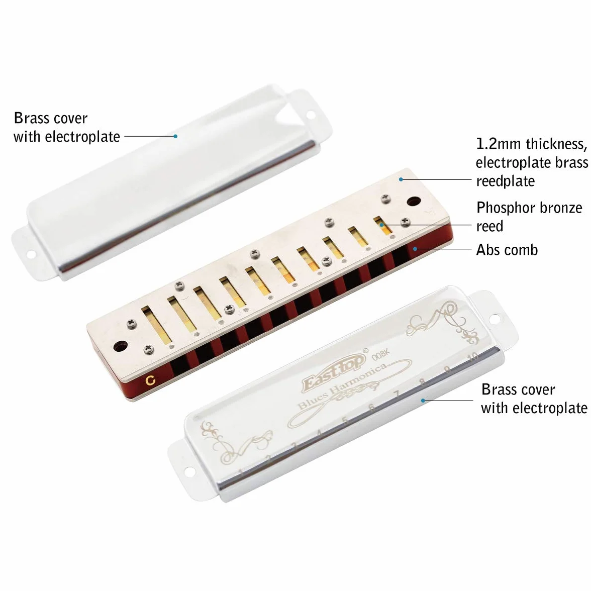 East top Harmonica diatonique en C 10 trous 20 tons T008K avec étui