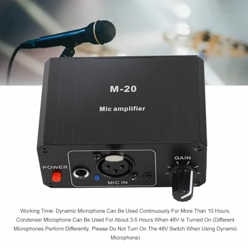 Préampli de Microphone Professionnel 48 V Alimentation Fantôme pour Microphones Dynamiques