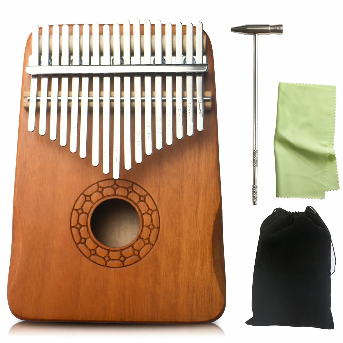 Kalimba 17 touches Mbira acajou acier marteau d'accordage protège-doigts autocollants cadeau enfants