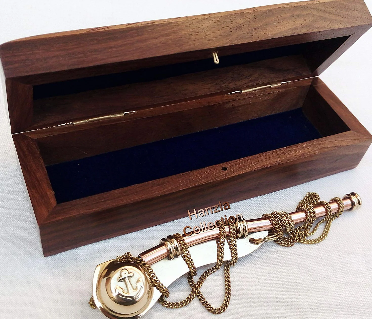 Sifflet nautique maritime en laiton cuivre avec boîte en bois