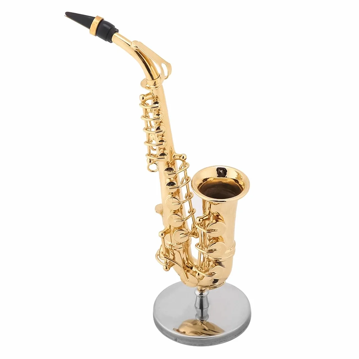 Saxophone Alto Miniature Laiton Plaqué Or avec Support et Étui Cadeau de Noël