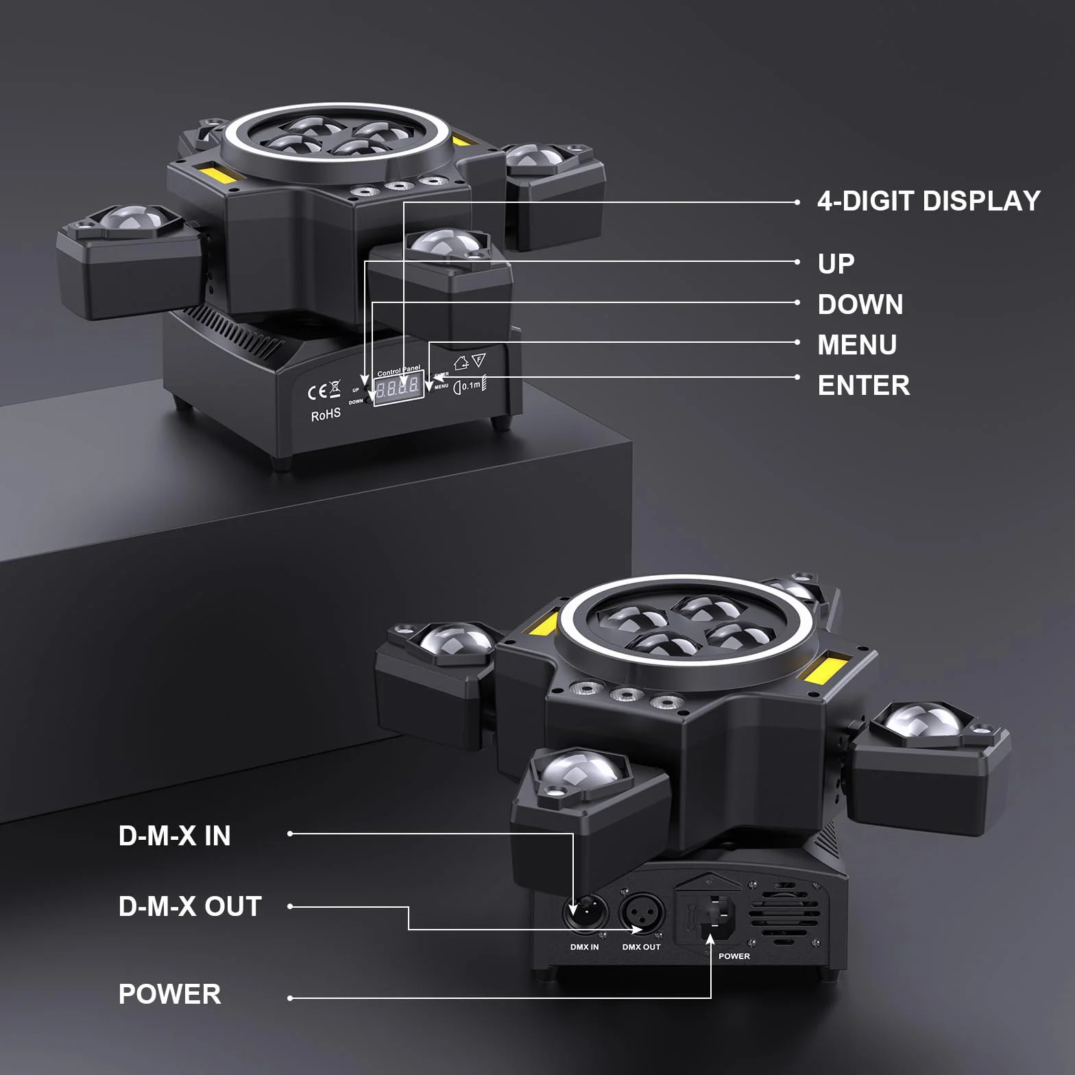 Lyre LED 150W Tête Mobile Lampe de Scène avec Télécommande, Lumière de Fête Wash Jeu de Lumière Soirée RGBW LED Stroboscopiques Beam DMX512 pour DJ Discothèques Noël Concerts