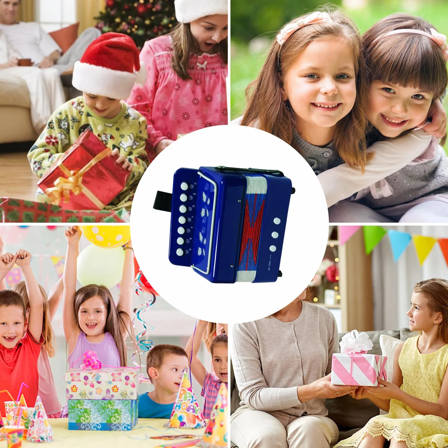 Accordéon Musical à Boutons Jouet Instrument de Musique Portable Cadeau Anniversaire 3 Ans