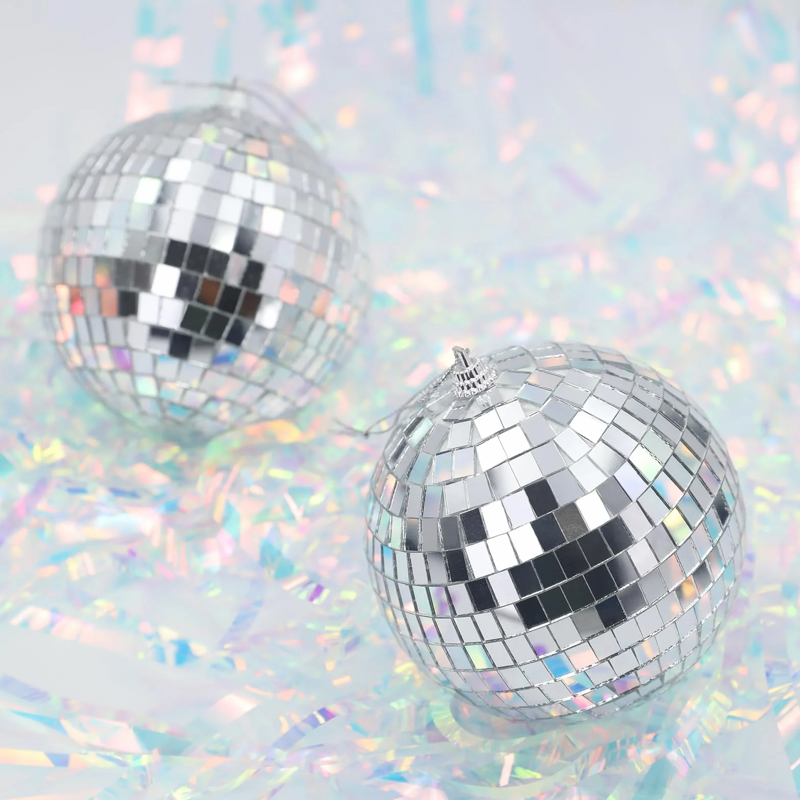 Boule à Facettes Disco 10 cm – Lot de 2 Boules Miroir Argentées à Suspendre, Déco Sapin de Noël, Mariage, Anniversaire, Fête & Soirée