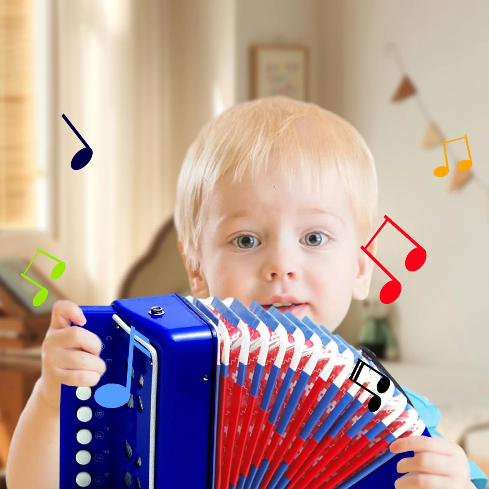 Accordéon Musical à Boutons Jouet Instrument de Musique Portable Cadeau Anniversaire 3 Ans