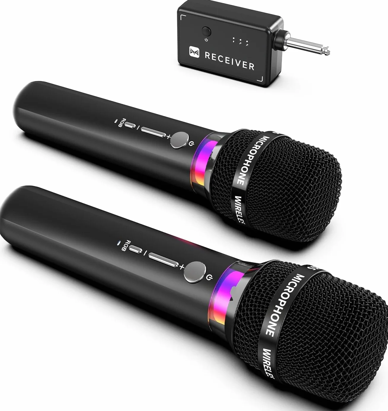 ECHOMUSSY Micro sans Fil Double Microphone Rechargeable 40h Portée 60m Karaoke