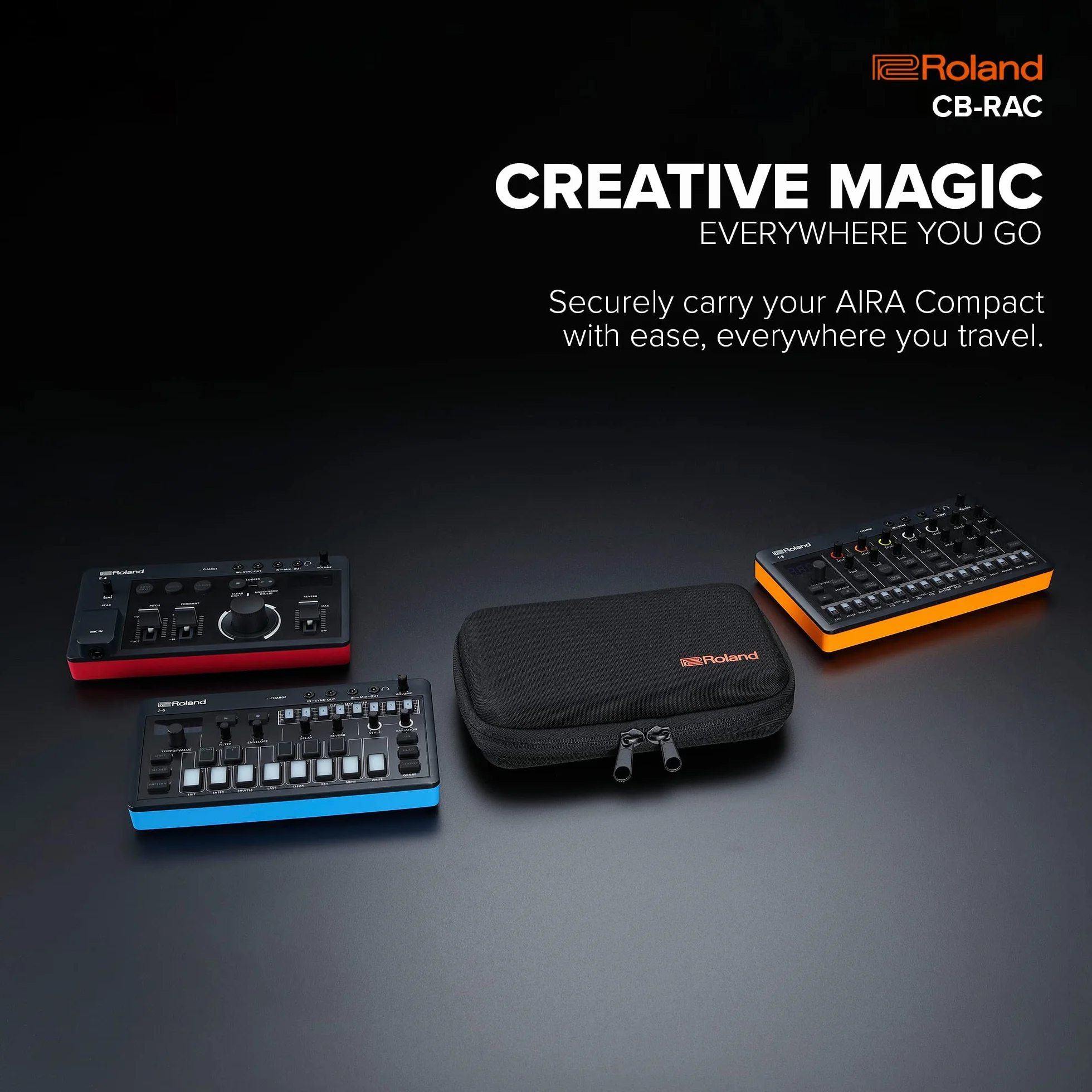 Étui de transport ROLAND CB-RAC AIRA Compact pour E-4 Voice Tweaker, J-6 Chord Synth, T-8 Beat Machine