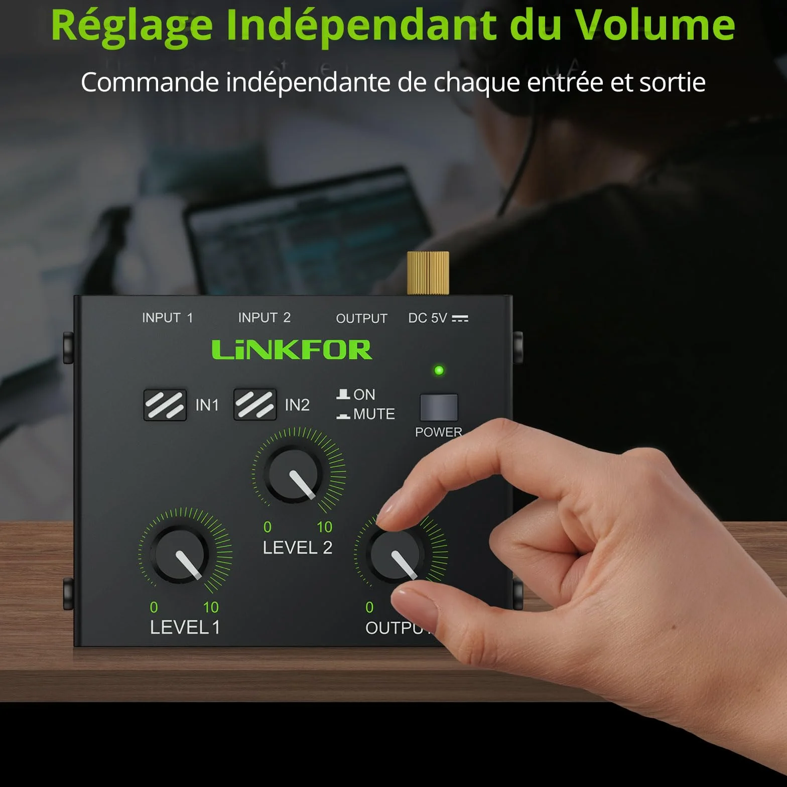 LiNKFOR Mixer Stéréo 3.5mm 2 Canaux Préamplificateur Table de Mixage Mini avec Contrôle Volume