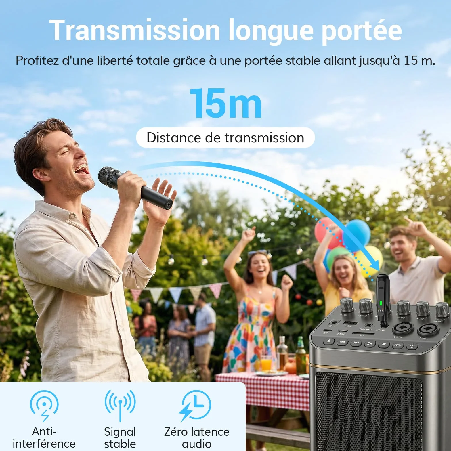 TONOR Microphones Dynamiques sans Fil 2.4GHz Rechargeables, Système Double Micro à Main avec Récepteur, Autonomie 30H pour Karaoké
