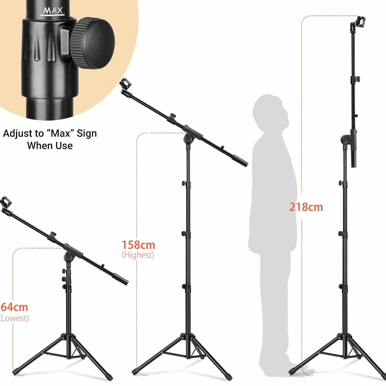 CAHAYA Pied de Microphone au Sol Mobile 2 en 1 Trépied en Métal Réglable Pliable Support pour Concerts Conférence Vidéo