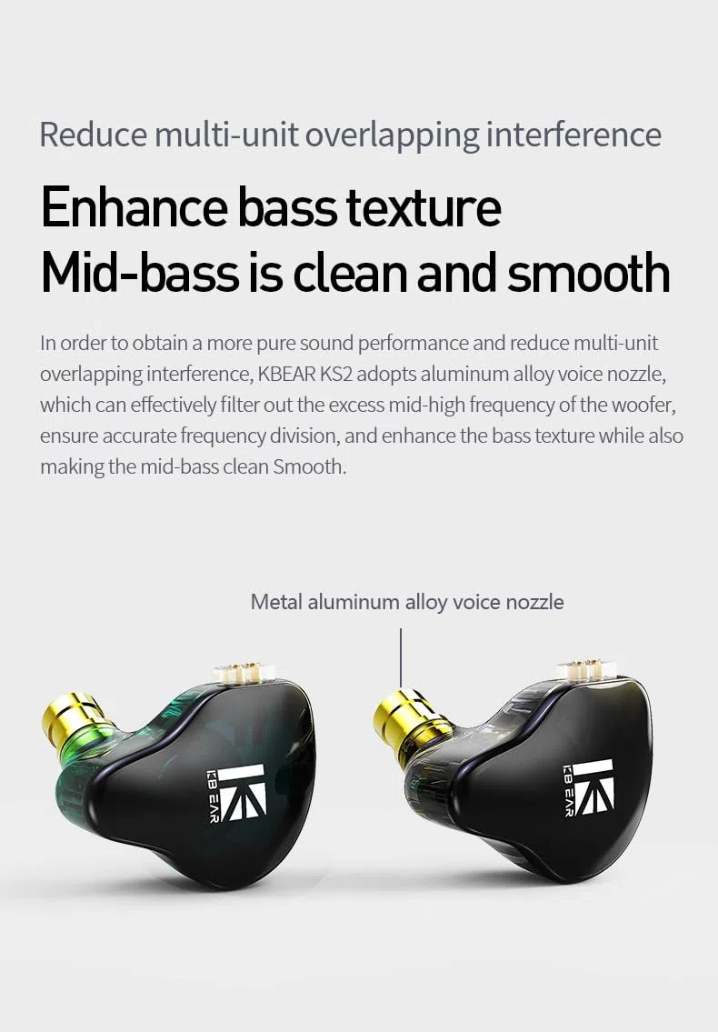 keephifi KBEAR KS2 IEM Casque Filaire avec Micro MEMS,10 mm PU+diaphragme Composite Biologique dans Les écouteurs,Division électronique de fréquence dans in Ear Monitor pour Musiciens,Jeux