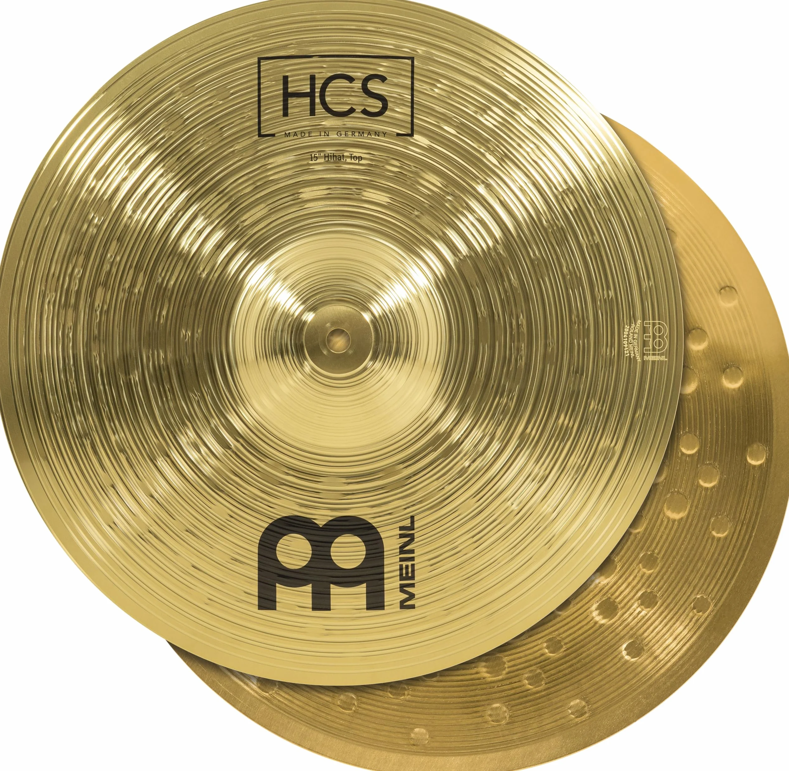 Meinl Cymbals HCS Cymbales Hihat 15 pouces (38,1cm) pour Batterie – Paire – Finition Traditionelle en Laiton, fabriquée en Allemagne (HCS15H)
