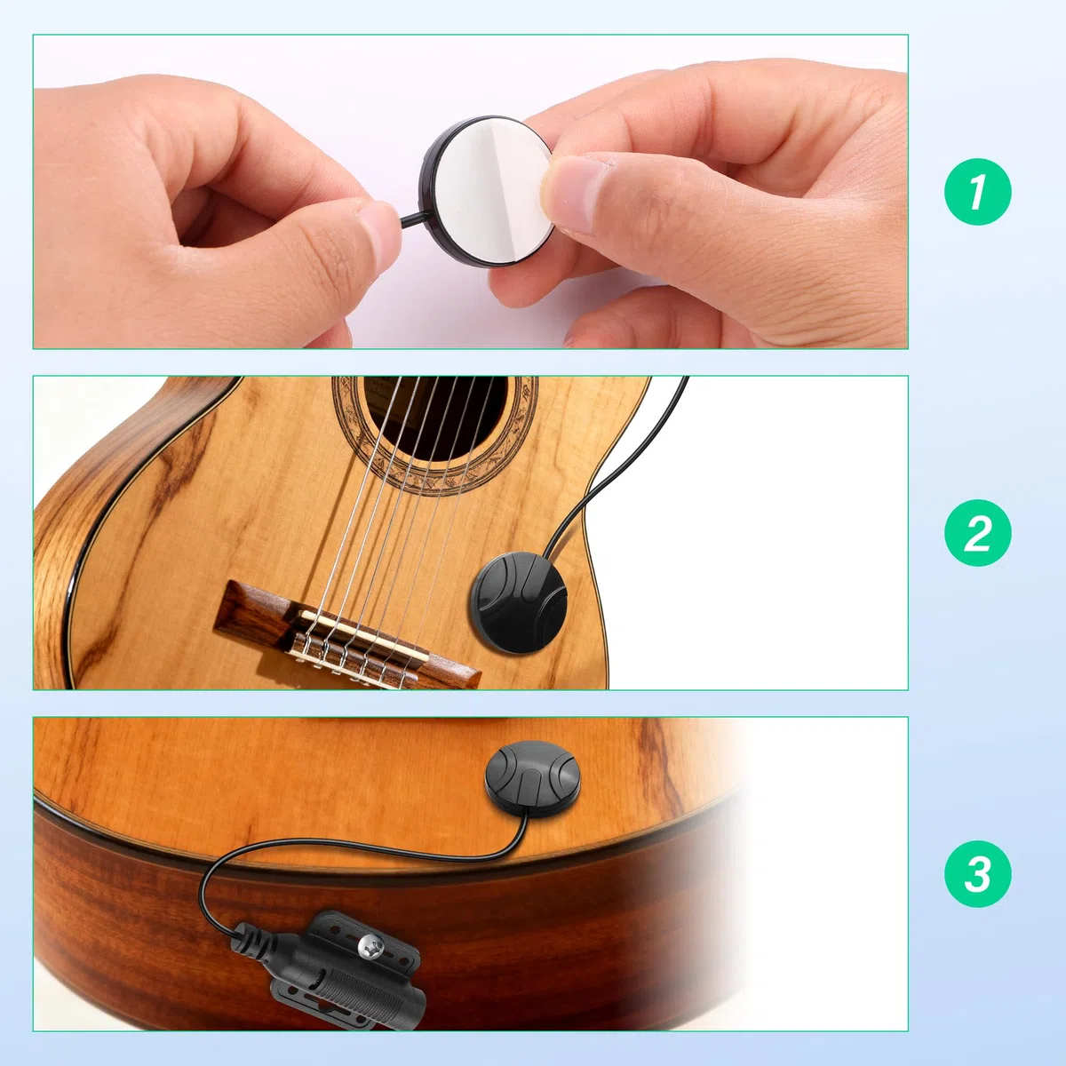 SinLoon Piézo Pickup, transducteur sans perçage pour guitare acoustique, violon, ukulélé, mandoline, fiddle chinois et cajon avec câble de 40 cm et jack femelle 1/4"
