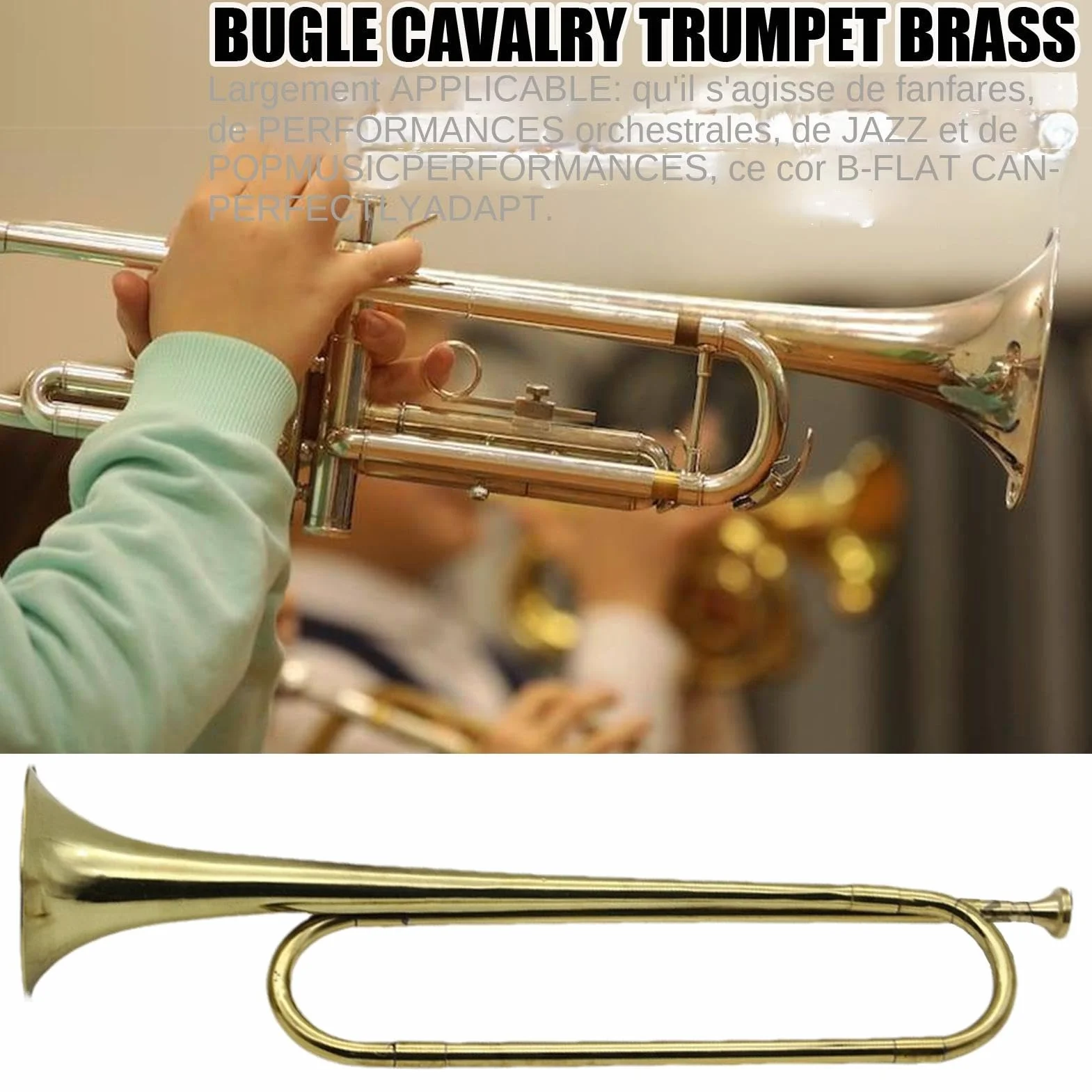 Trompette de cavalerie en laiton plaqué or - Instrument de corne de clairon rétro