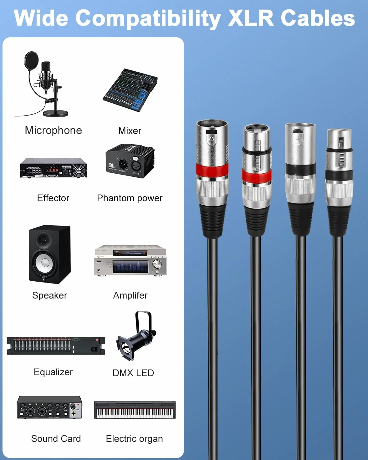 Câble XLR 10M 2 Pack, Câble Microphone Symétrique 3 Broches Mâle vers Femelle pour Micro, Table de Mixage, Podcast