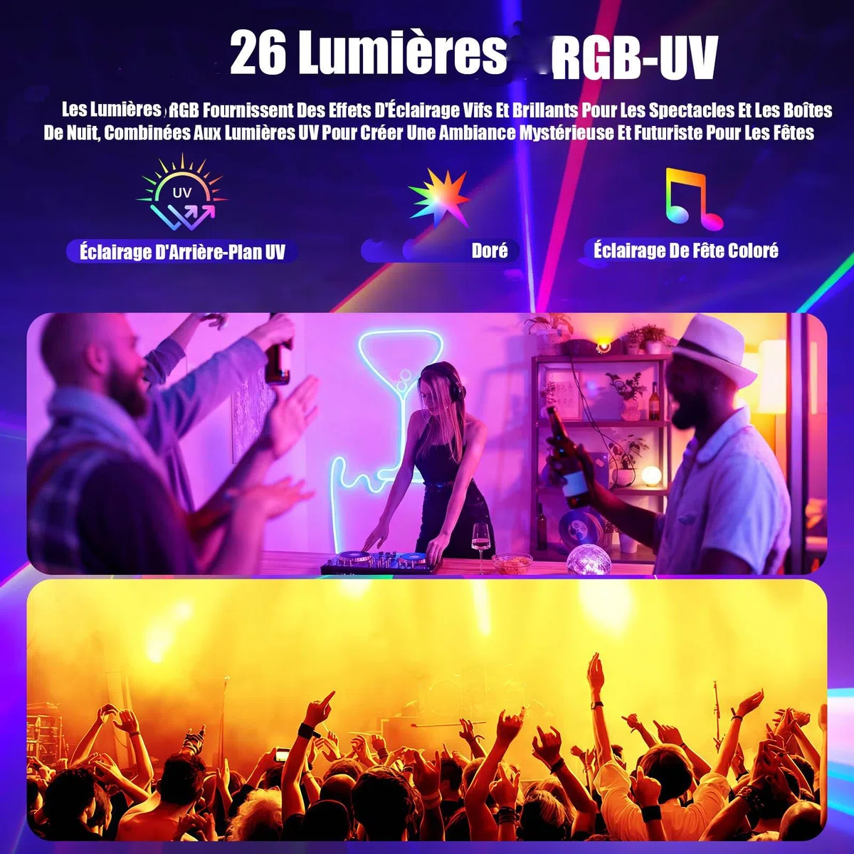 Jeux de Lumiere et Fête Contrôlée par Musique avec DMX512, UV & Boule Disco - Lumiere DJ pour Club, Fête, Événement, Mariage, Halloween