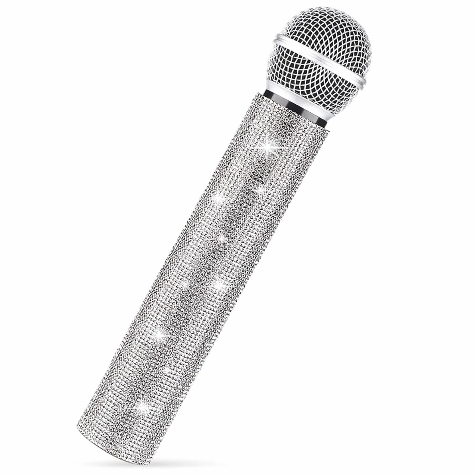 Lot de 3 housses de poignée de micro avec strass brillants argenté pour micro sans fil fête émission TV