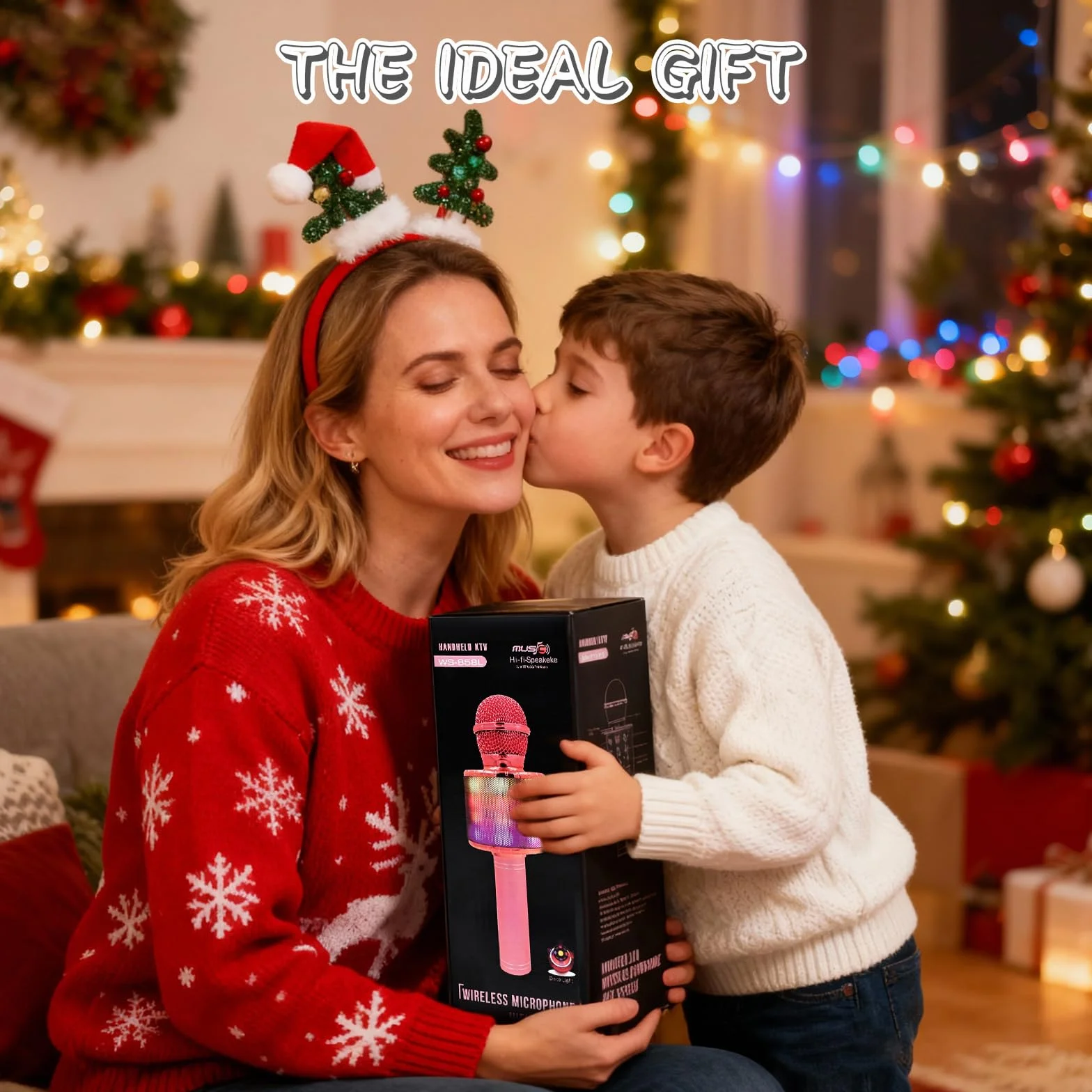 Microphone Karaoké sans Fil Bluetooth LED Multicolore pour Enfants Adultes Chanter Fête Anniversaire Cadeau Noir
