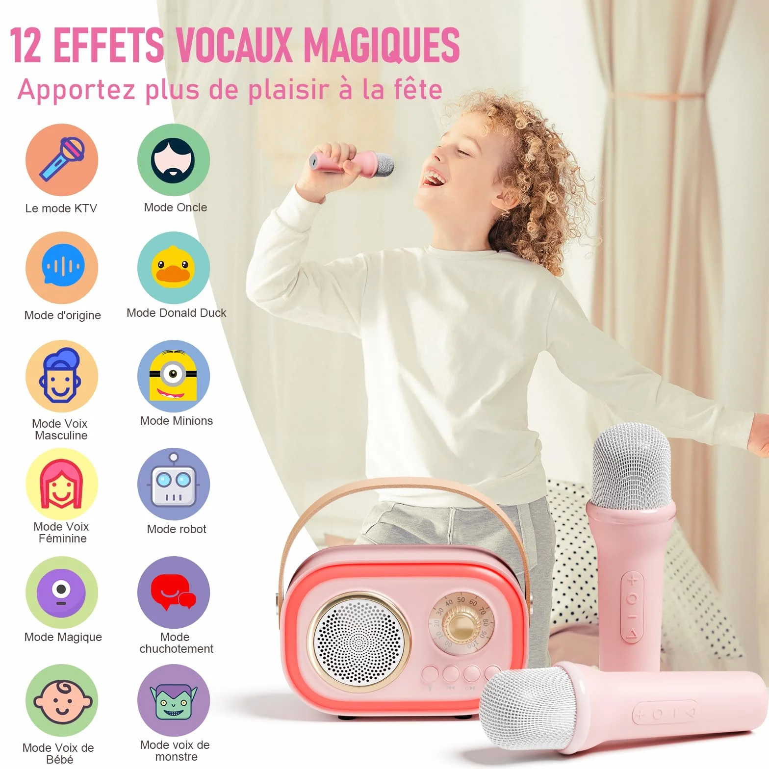 Micro Karaoke Enfant Cadeau Fille 4-12 Ans Anniversaire Jouet Microphones