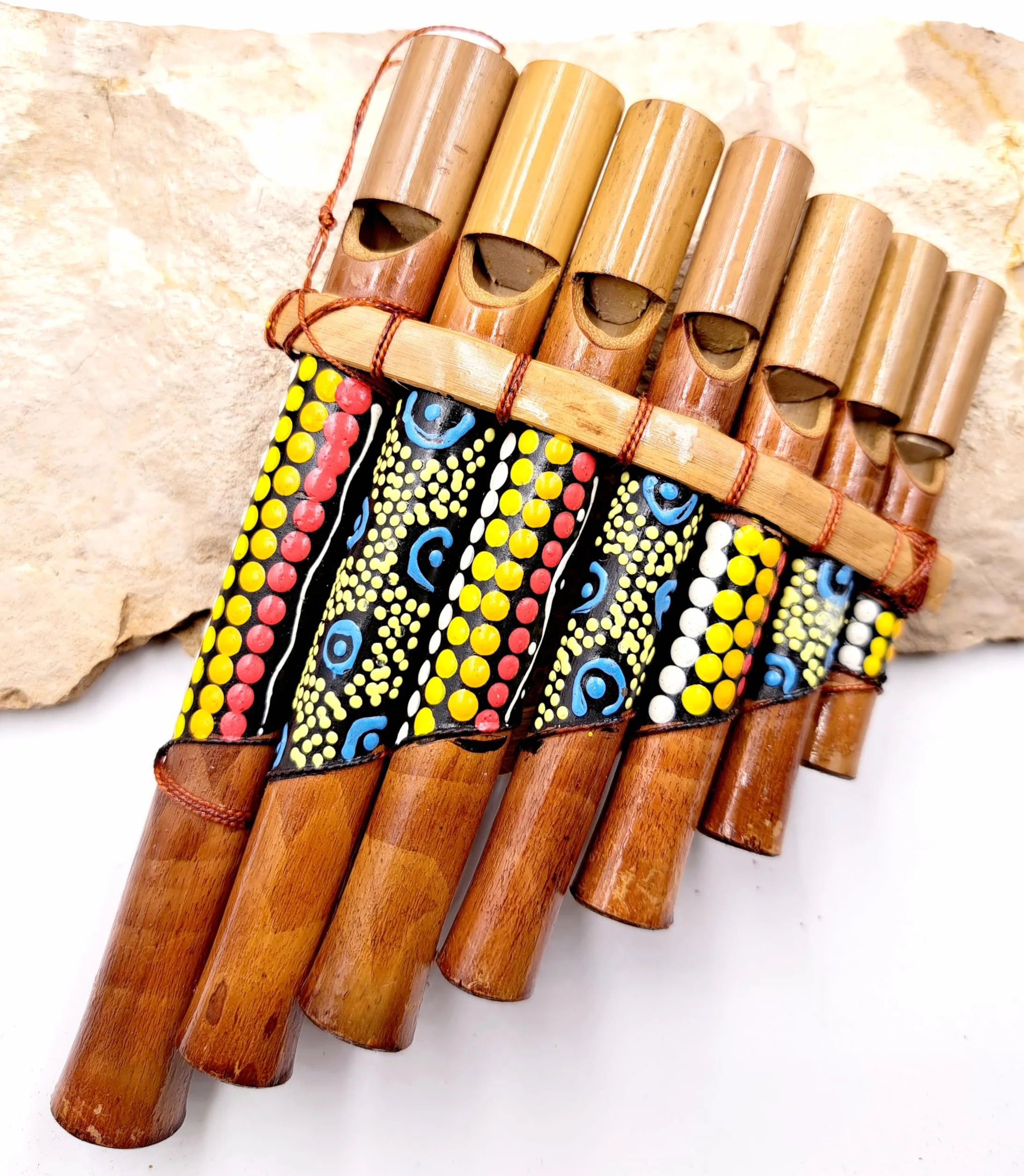 Flûte de pan en bambou Péruvienne Artisanale 7 notes décorée