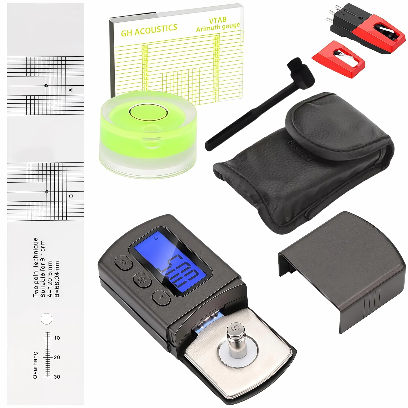 Ensemble d'aiguilles de lecture numérique pour tourne-disque avec azimut, libellule, gabarit de surplomb et brosse de nettoyage