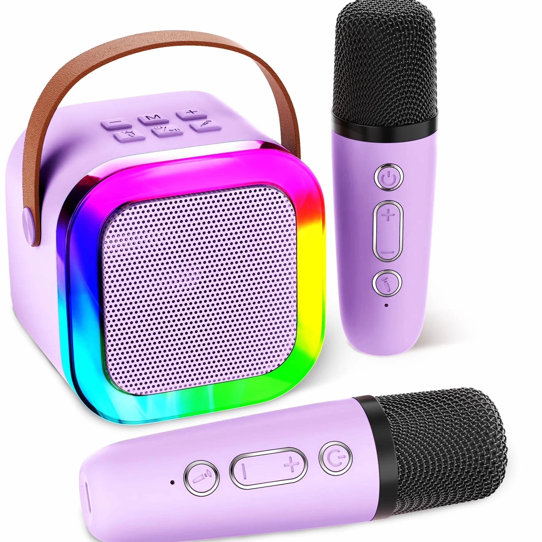 Mini Machine de Karaoké pour Enfants et Adultes avec 2 Microphones sans Fil, Cadeau Anniversaire Filles 6-12 Ans, Violet