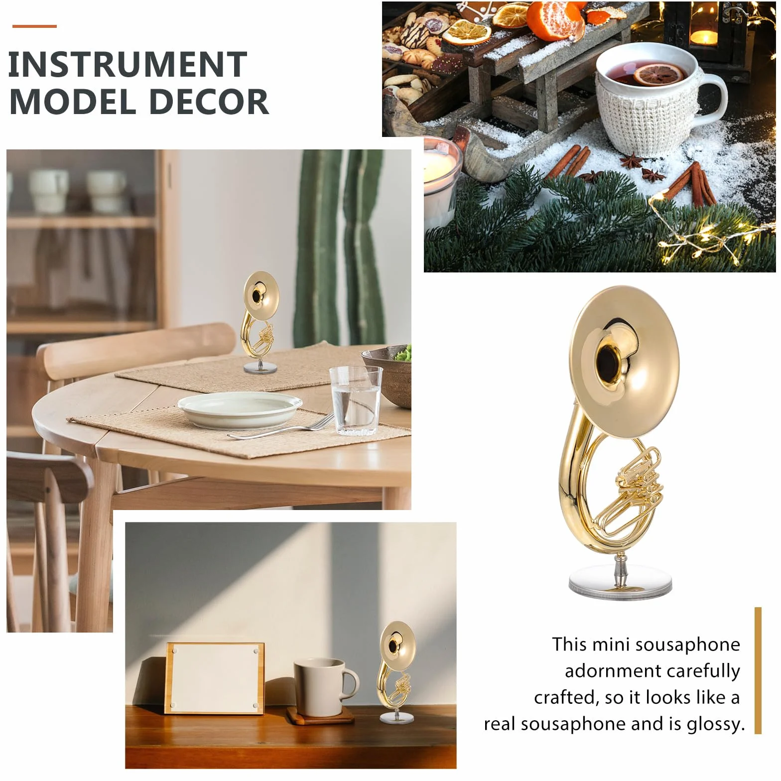 Sousaphone Cuivre Mini Modèle avec Support et Boîte Décoration de Table
