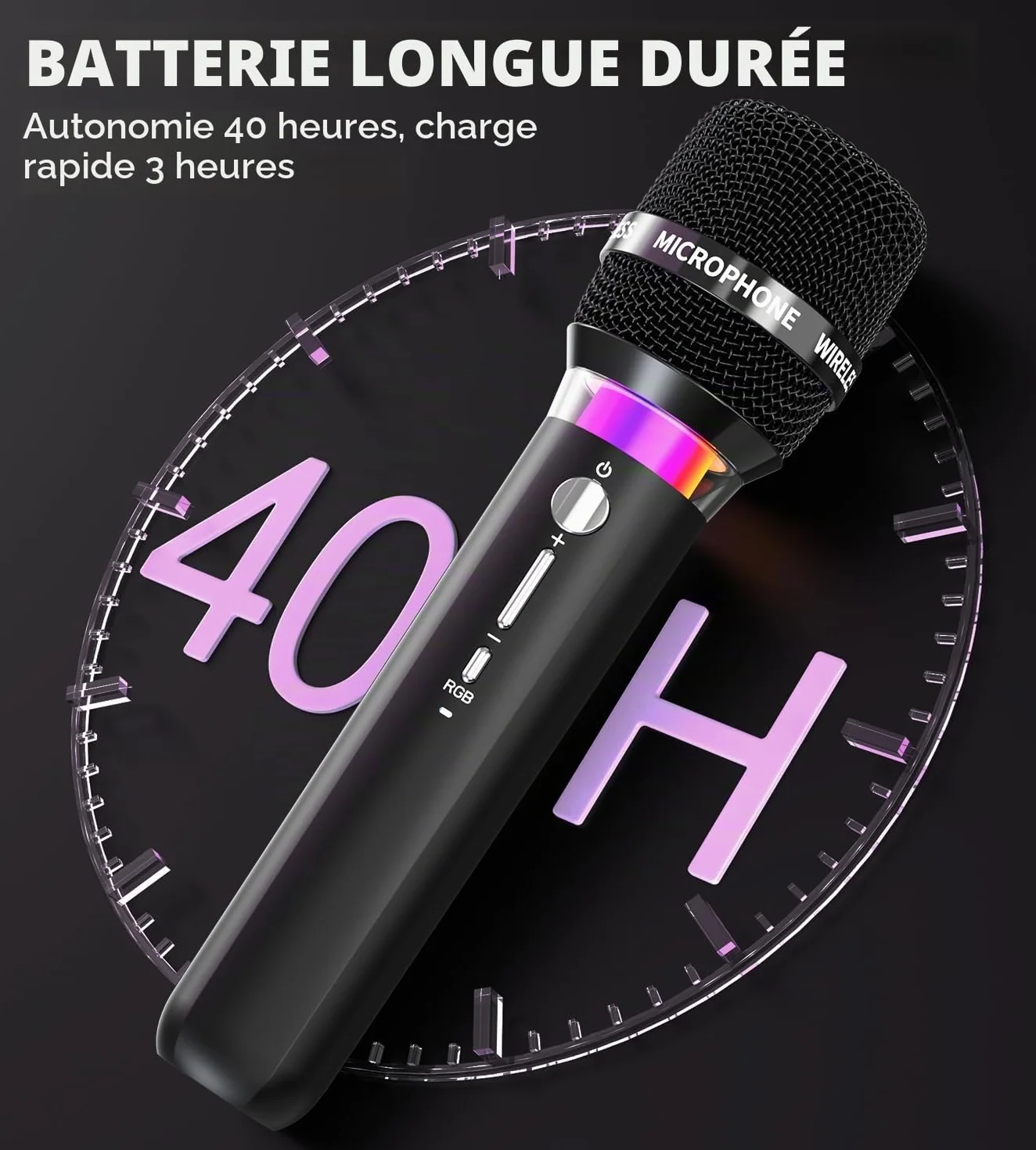 ECHOMUSSY Micro sans Fil Double Microphone Rechargeable 40h Portée 60m Karaoke