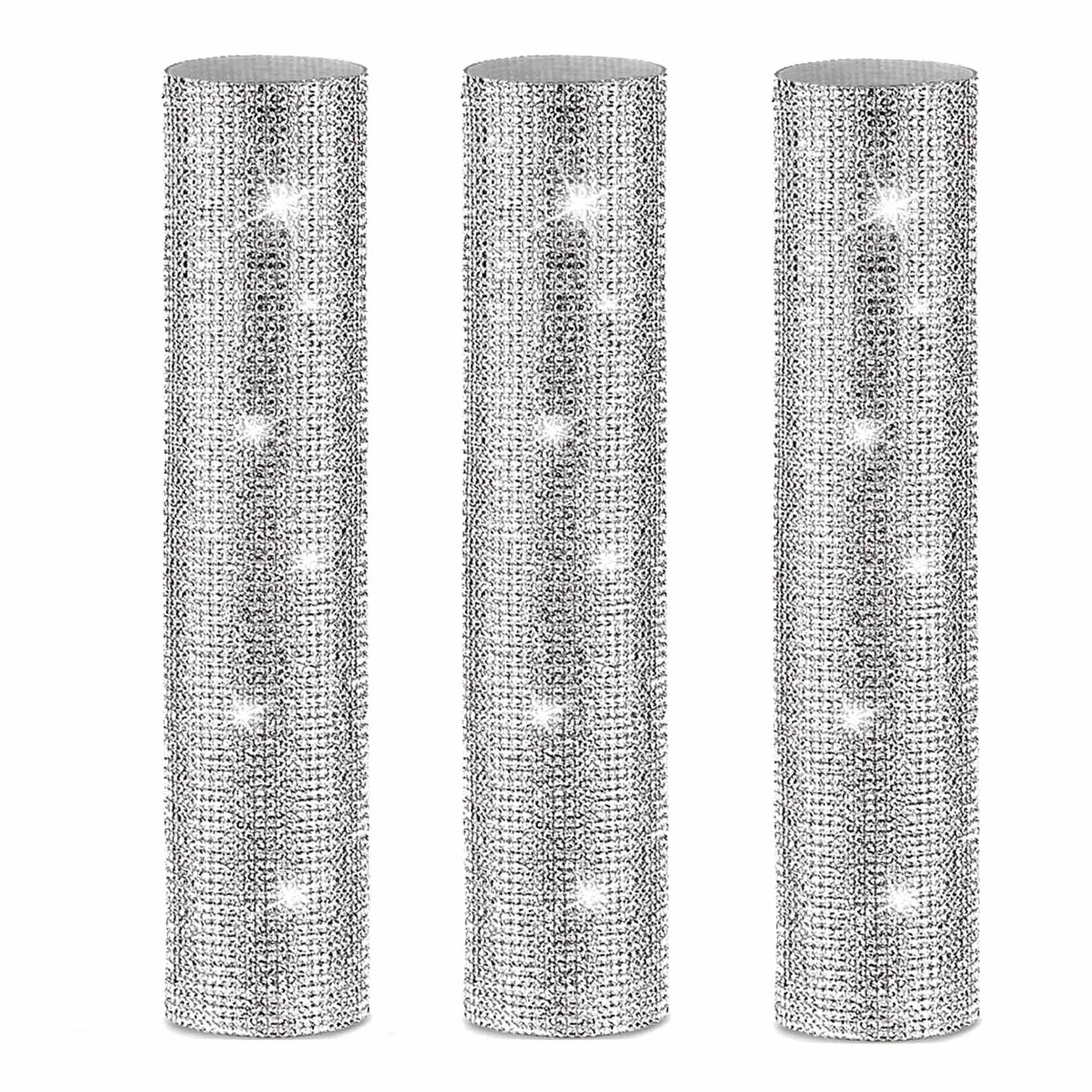 Lot de 3 housses de poignée de micro avec strass brillants argenté pour micro sans fil fête émission TV