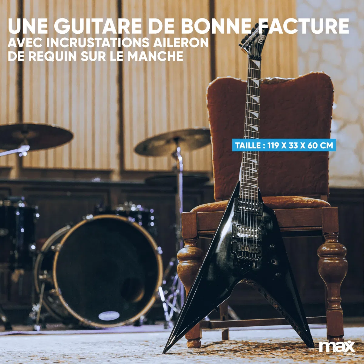 Max Pack Guitare Électrique Style V avec Ampli 40 Watts et Nombreux Accessoires, Housse, Accordeur, Cordes de rechange, Sangle, Câble 3m et Médiators, Kit Complet pour Bien Débuter - Noir
