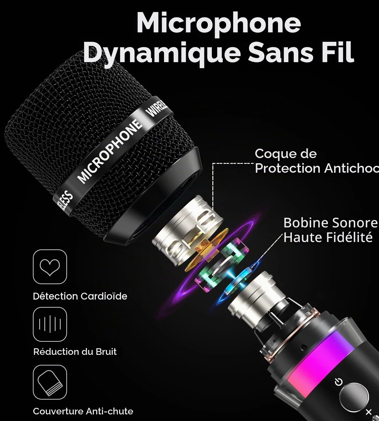 ECHOMUSSY Micro sans Fil Double Microphone Rechargeable 40h Portée 60m Karaoke