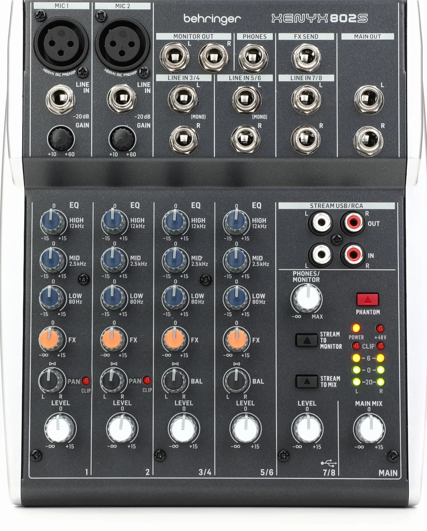 Behringer XENYX 802S Mélangeur analogique à 8 entrées haut de gamme avec interface de diffusion USB