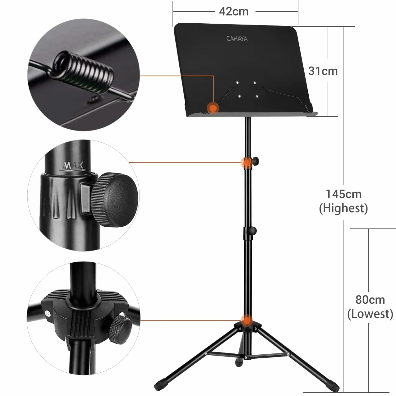 CAHAYA Pupitre de Partitions Pliable Portable 80-145cm Support Métallique avec Housse de Transport