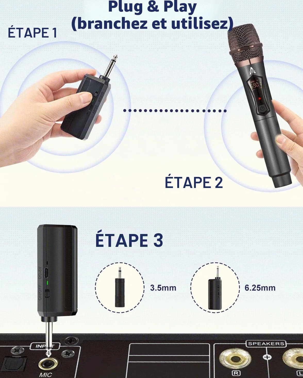 ALPOWL Microphone sans Fil Professionnel 192KHZ/24Bit Dynamique Récepteur Rechargeable Noir