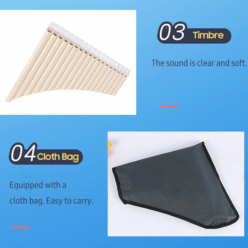 HUIOP Flûte de Pan 18 Tuyaux Instrument à Vent Débutants avec Sac de Transport