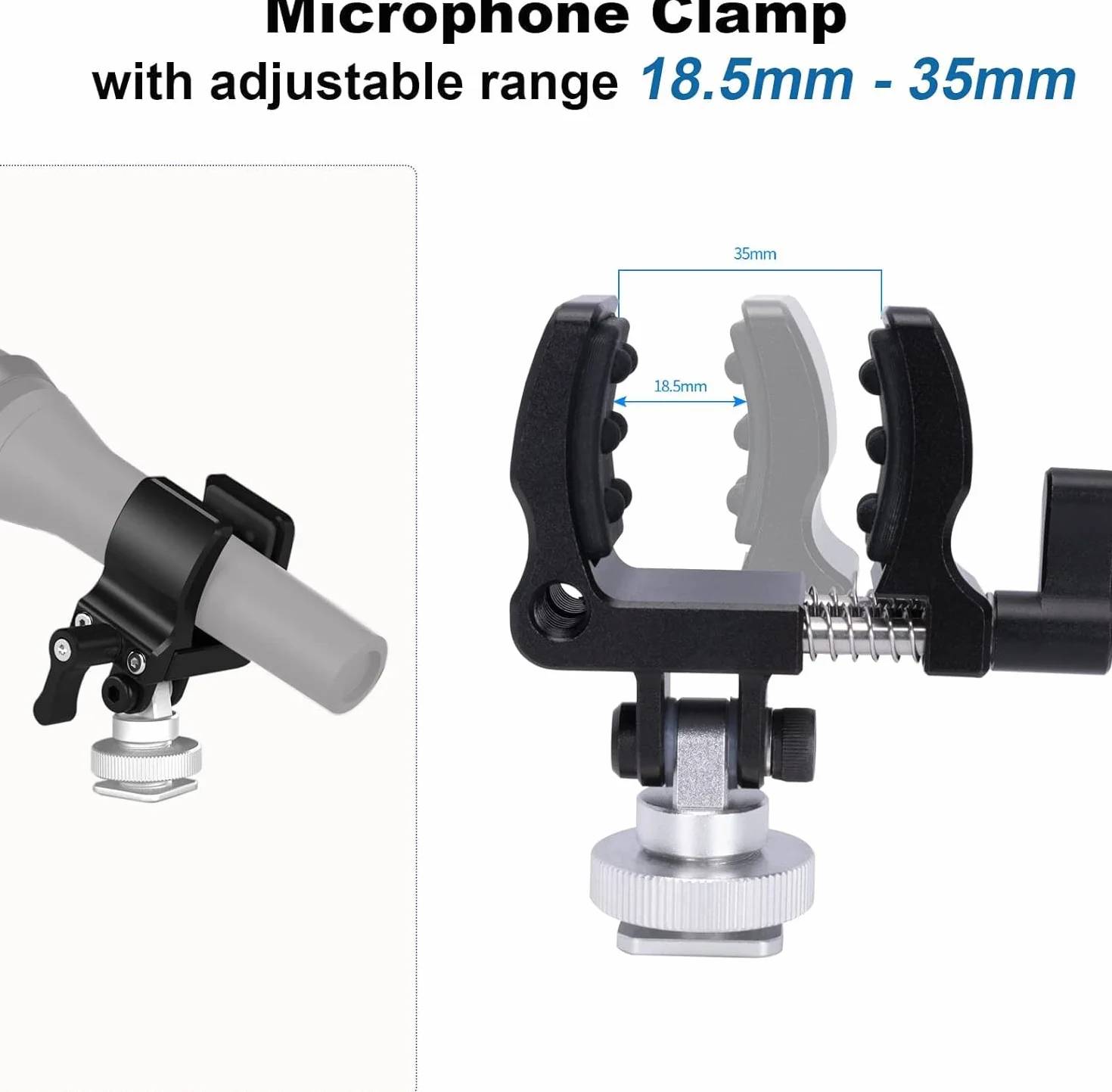NICEYRIG Clip de Microphone avec mâchoire 18,5-35 mm, Alliage d'aluminium et Acier Inoxydable, Tampon Anti-Chocs Silicone, Trou fileté 1/4"