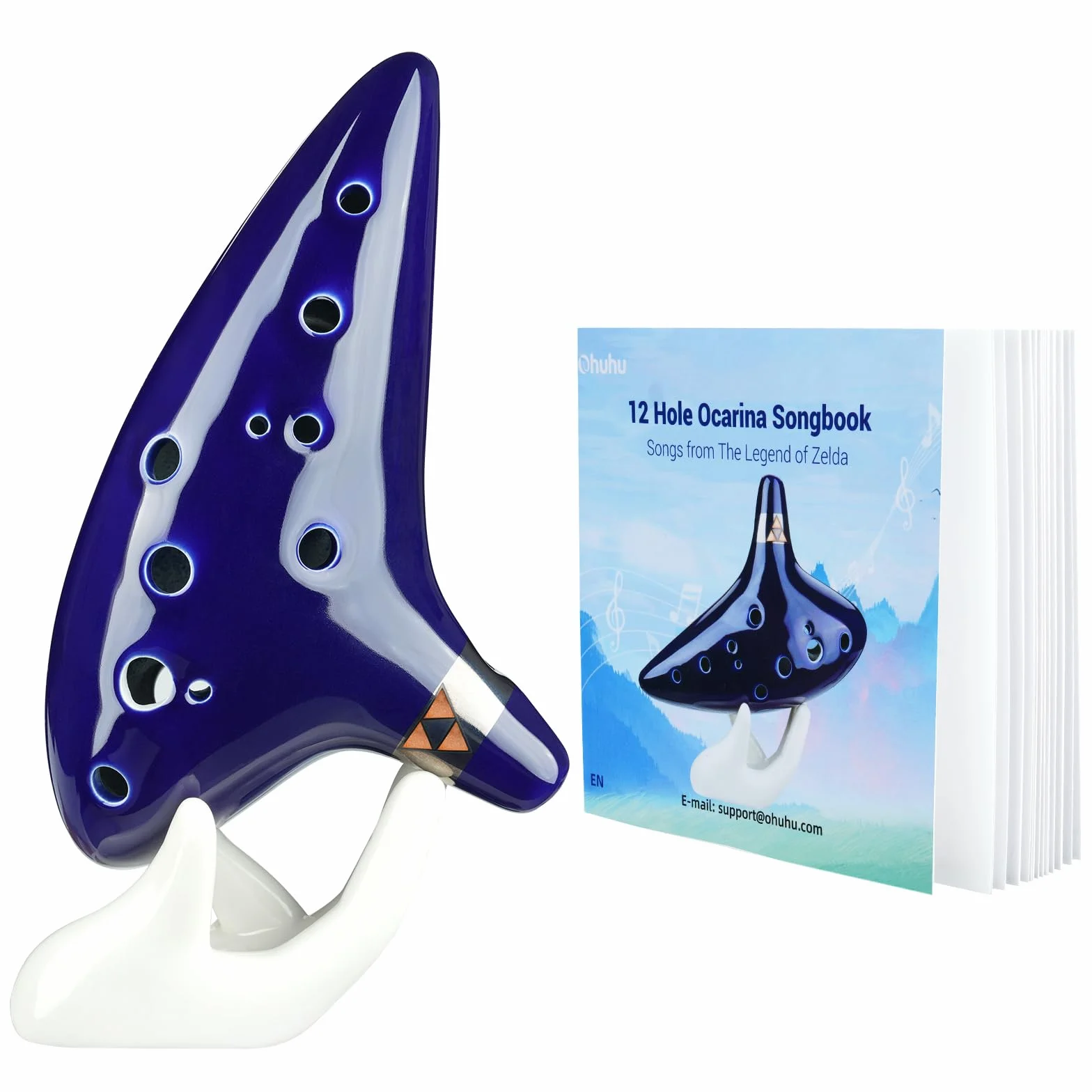 Ohuhu Ocarina 12 Trous Céramique Alto C Instrument de Musique Zelda avec Livre de Chansons Bleu