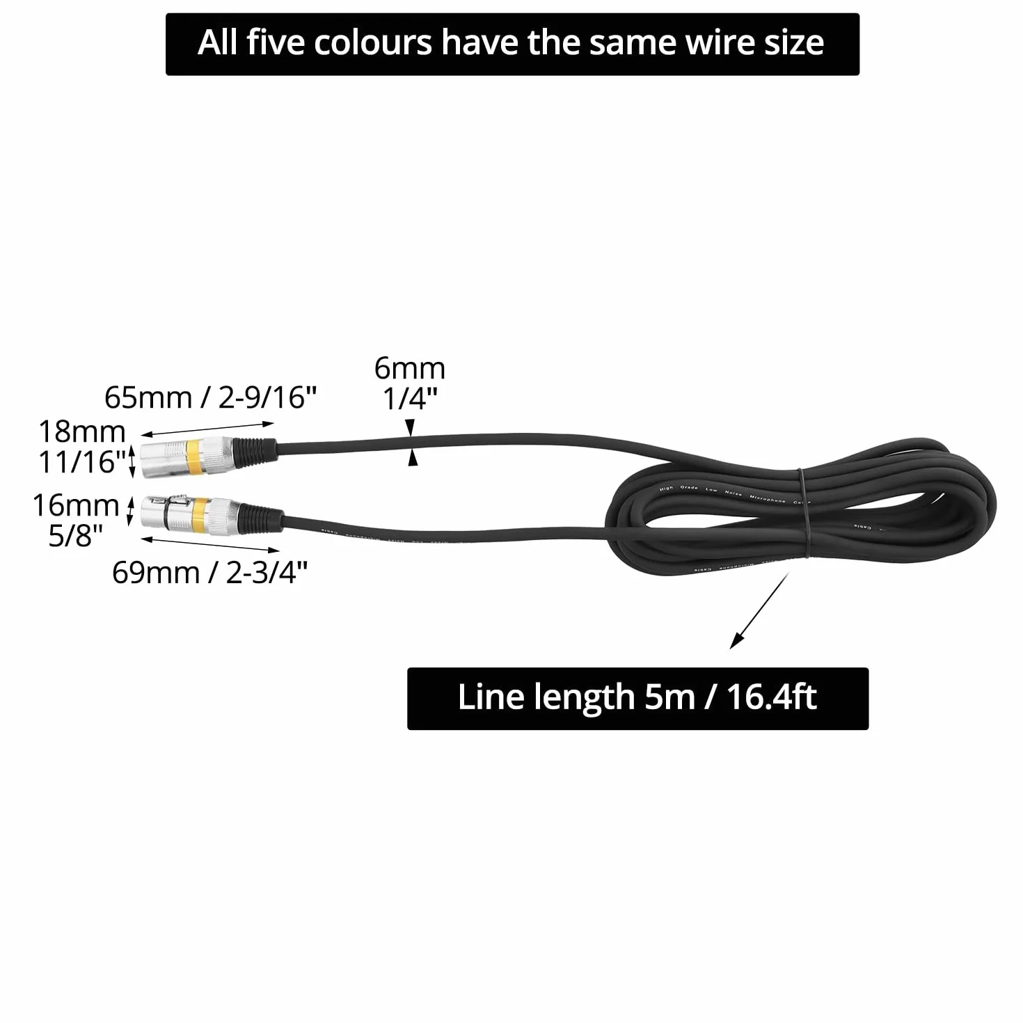 QWORK 5 Pièces Câbles XLR 5M Mâle vers Femelle 3 Broches pour Microphone Haut-parleurs