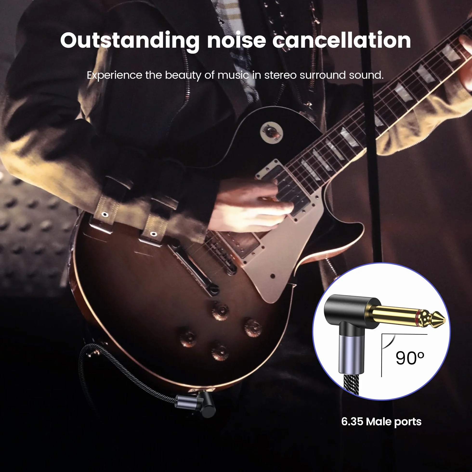 Câble Instrument 3m Jack Coudé pour Guitare Électrique et Basse MOSWAG
