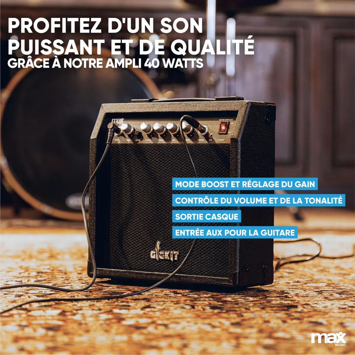 Max Pack Guitare Électrique Style V avec Ampli 40 Watts et Nombreux Accessoires, Housse, Accordeur, Cordes de rechange, Sangle, Câble 3m et Médiators, Kit Complet pour Bien Débuter - Noir
