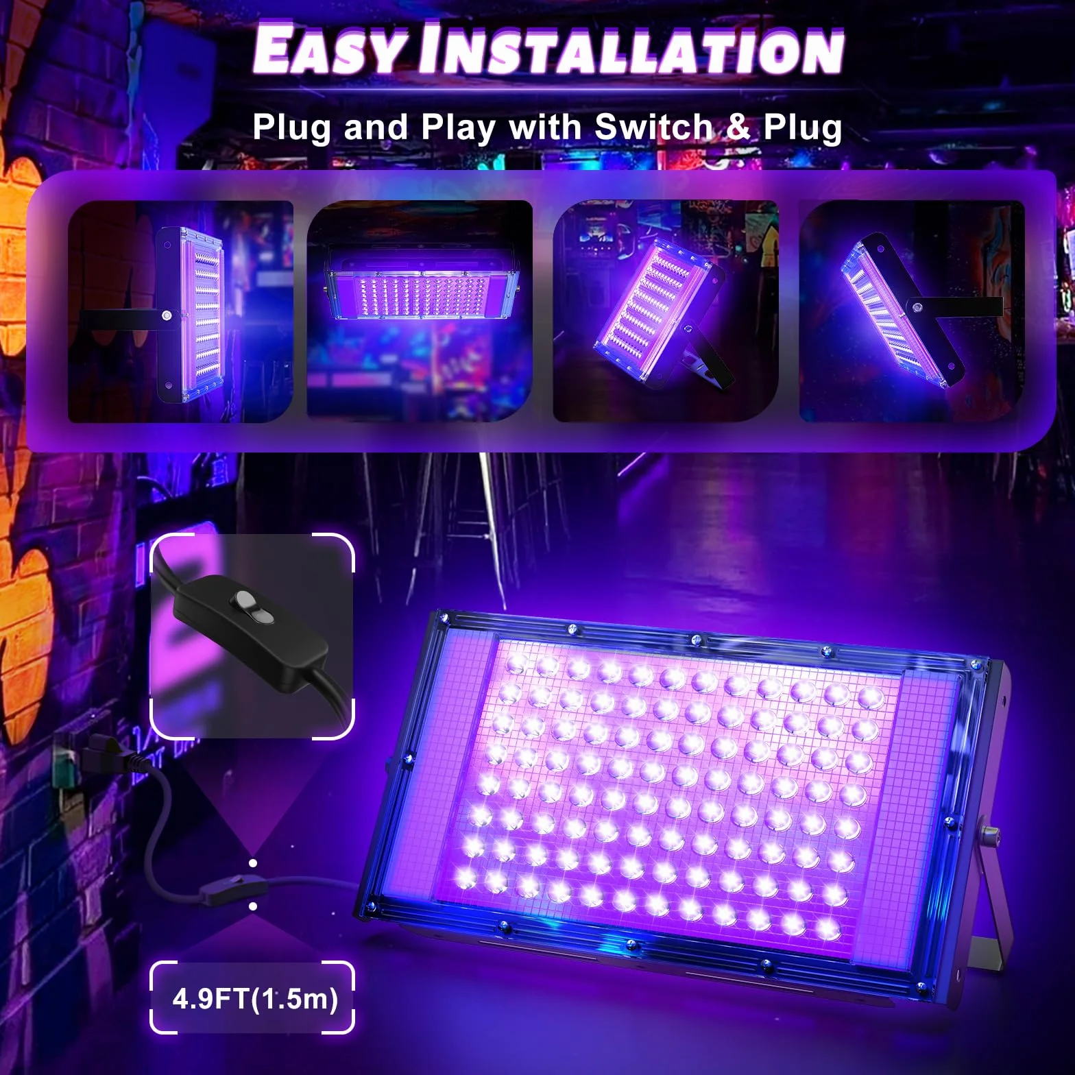 Glostars Projecteur lumière noire 100W UV Puissant 395 nm IP66