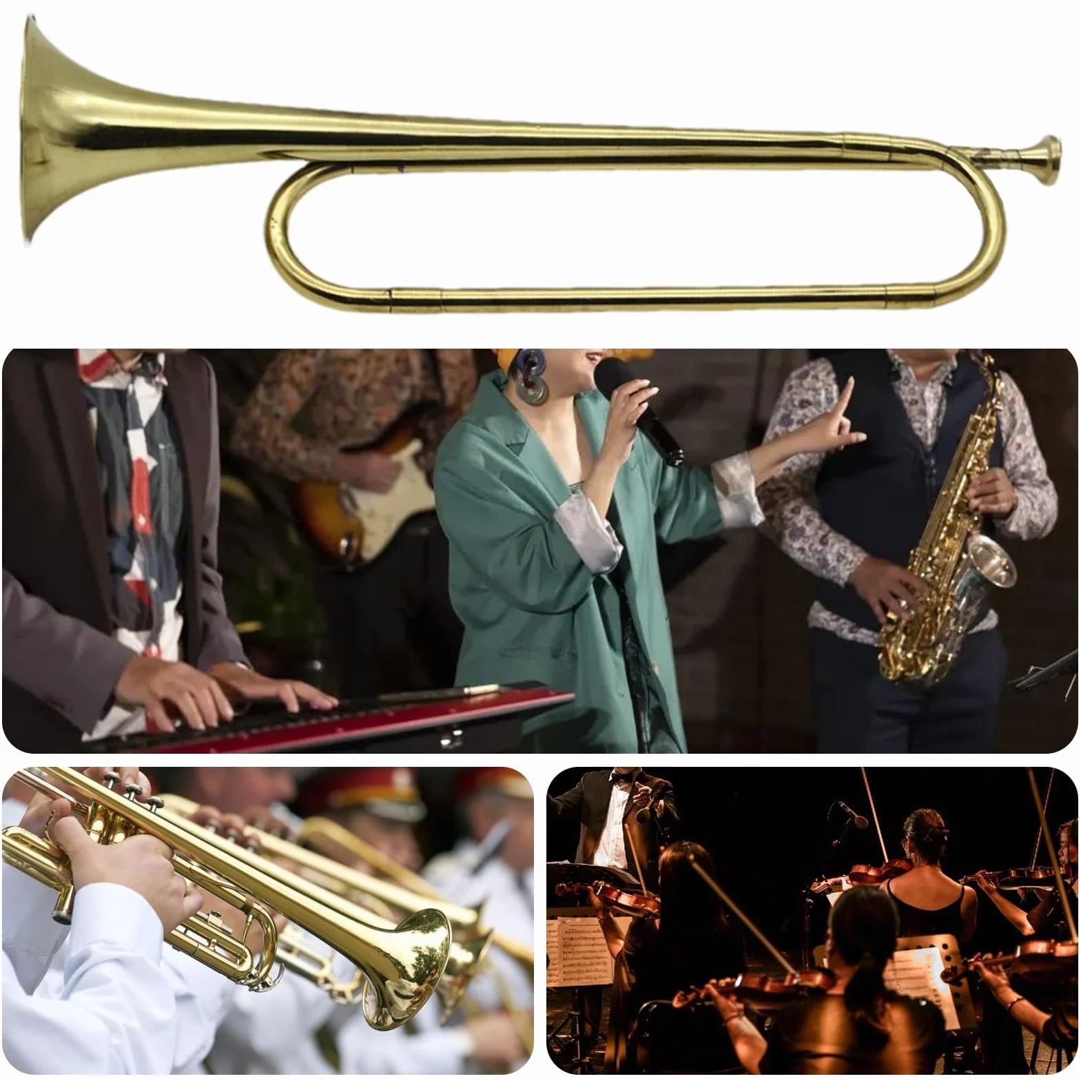 Trompette de cavalerie en laiton plaqué or - Instrument de corne de clairon rétro