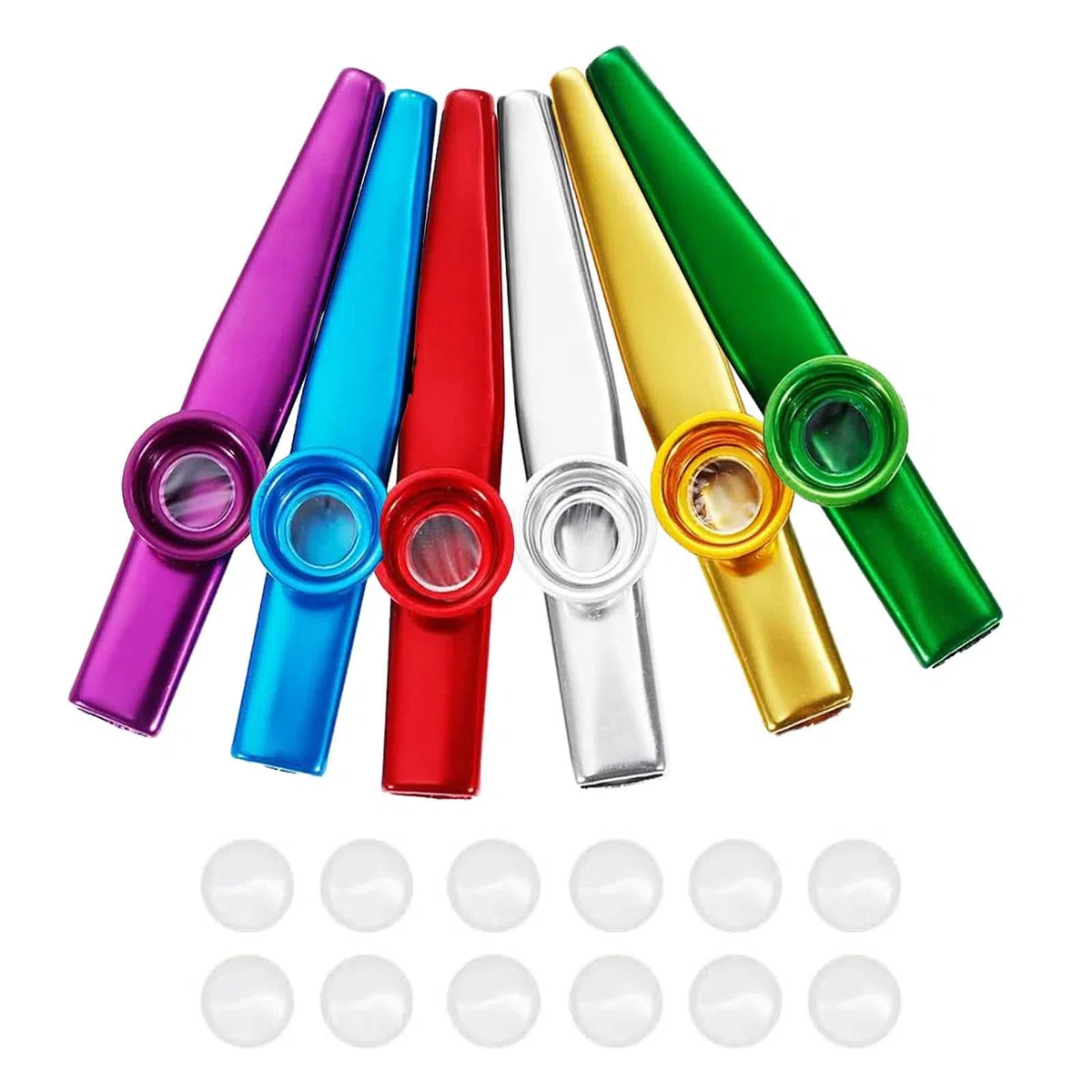 6 Pièces Kazoo en Alliage d'Aluminium avec 12 Membranes - 6 Couleurs Métal pour Accompagnement de Guitare ou d'Harmonica - Instrument pour Enfants, Amateurs et Débutants en Musique